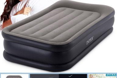 Надувная кровать Intex64426 Ultra Plush 99x191x46см, встроенный насос220В, нагрузка до136кг